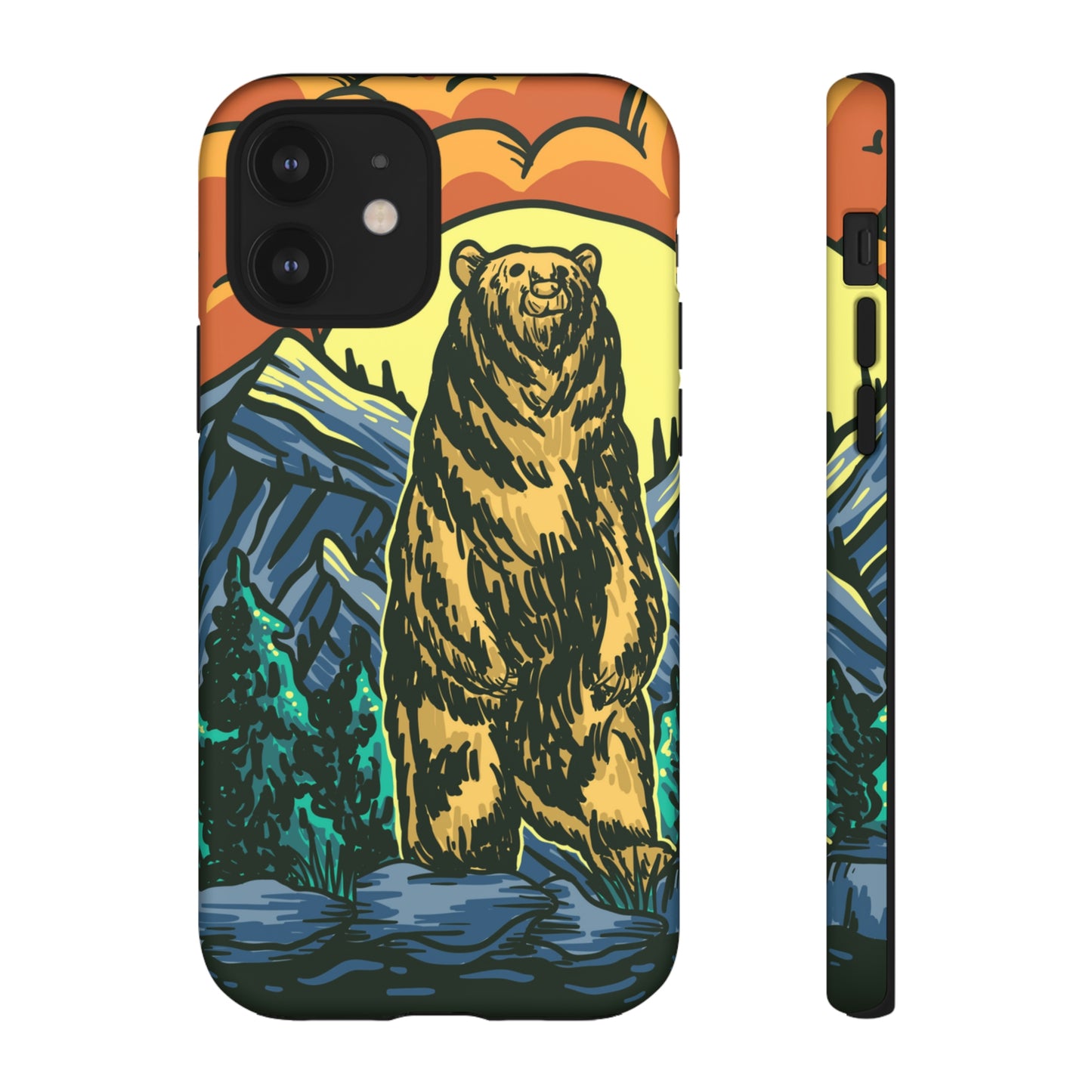 Grizzly Brown Bear Sunset Over Mountains Painting Tough Cases