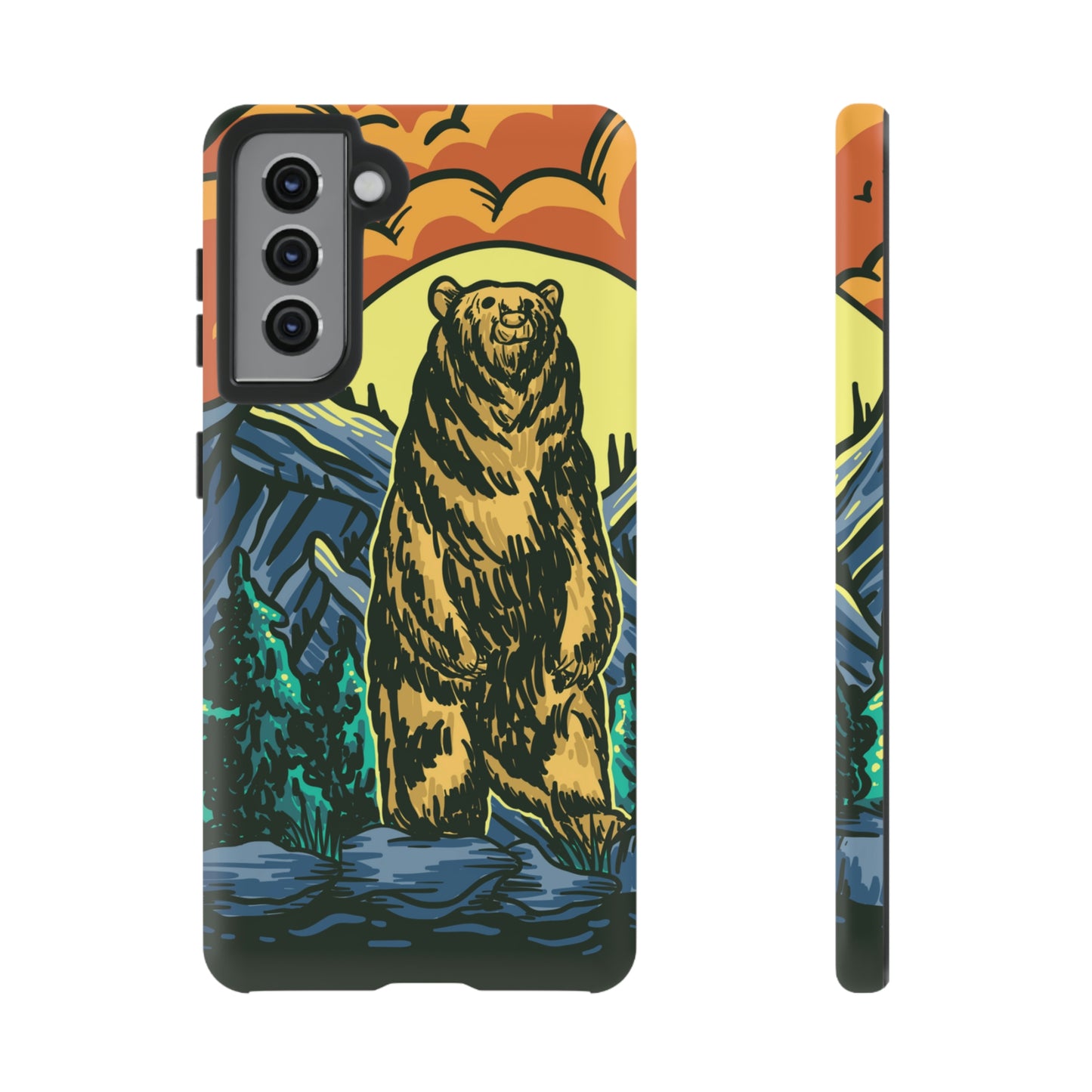 Grizzly Brown Bear Sunset Over Mountains Painting Tough Cases