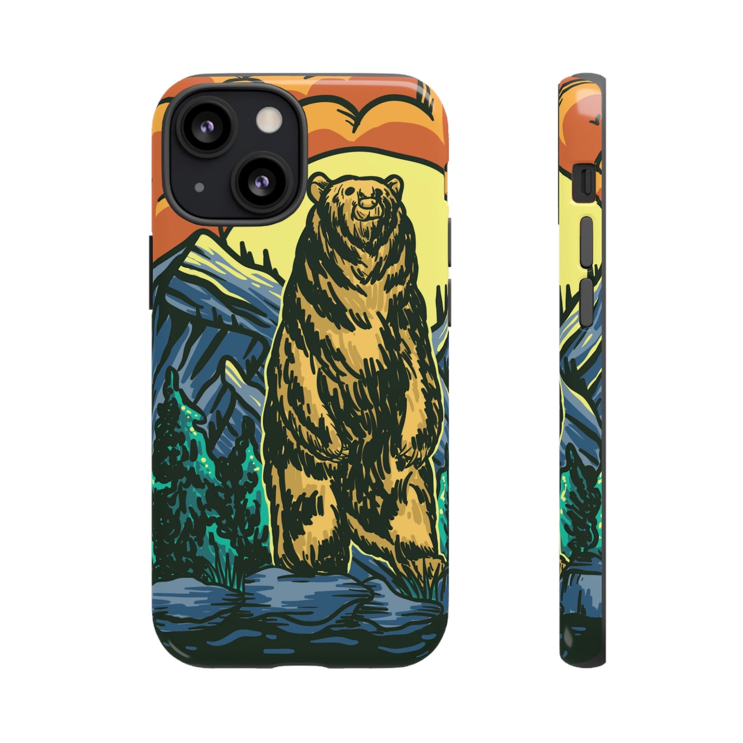 Grizzly Brown Bear Sunset Over Mountains Painting Tough Cases