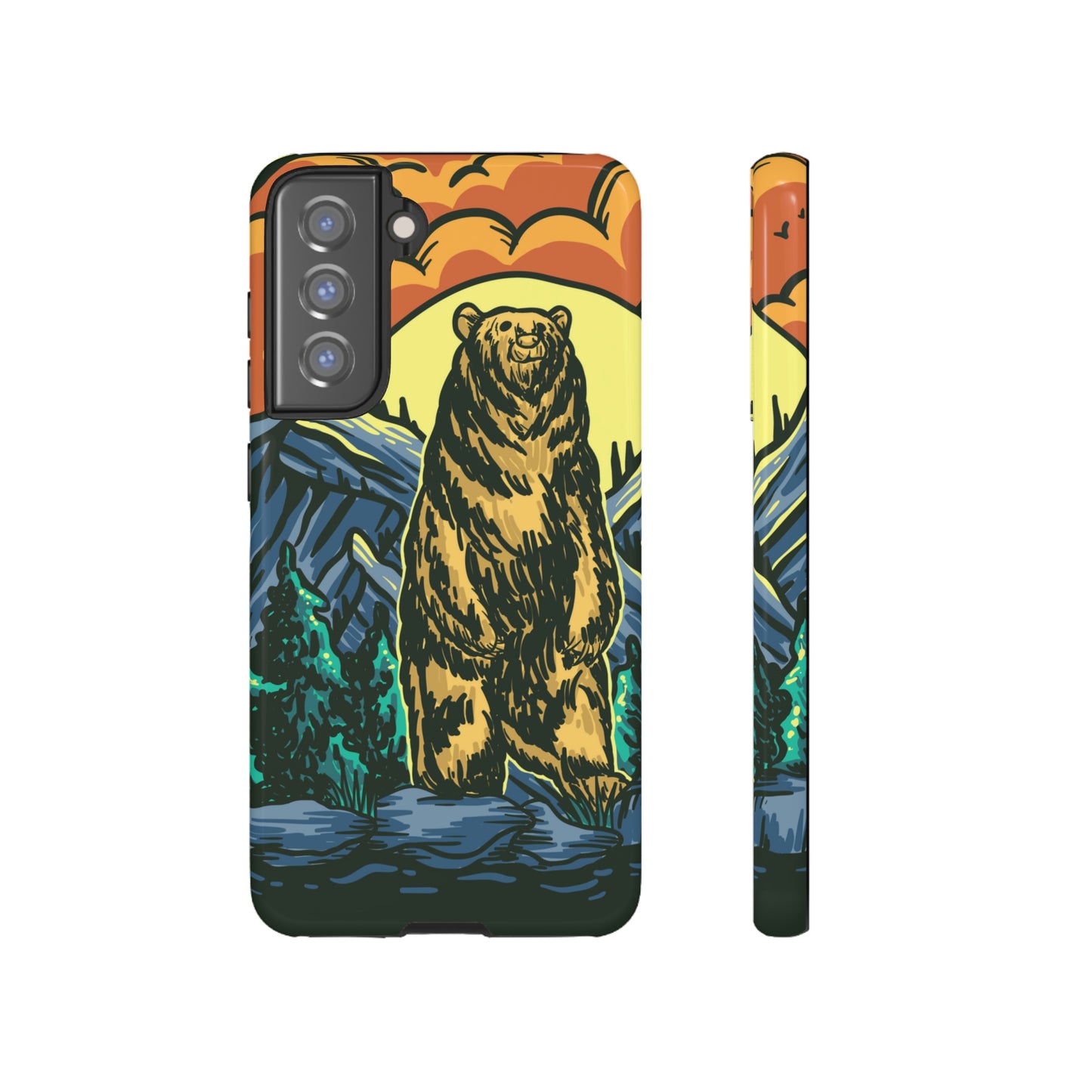 Grizzly Brown Bear Sunset Over Mountains Painting Tough Cases