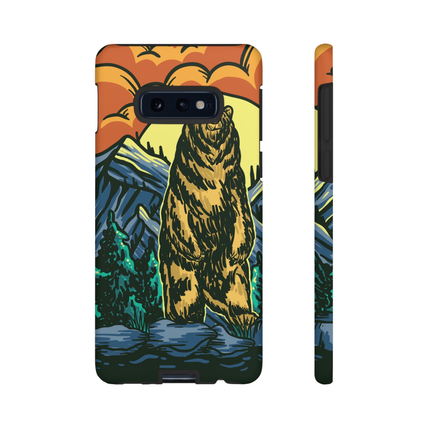 Grizzly Brown Bear Sunset Over Mountains Painting Tough Cases