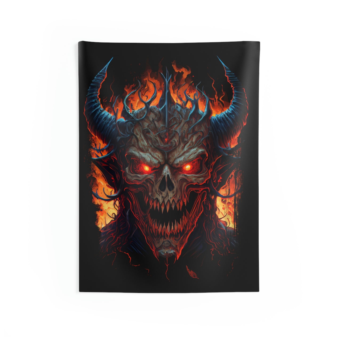 DEMON HEAD SATAN 666 HADES LUCIFER EVIL HORN HELL FIRE Indoor Wall Tapestries