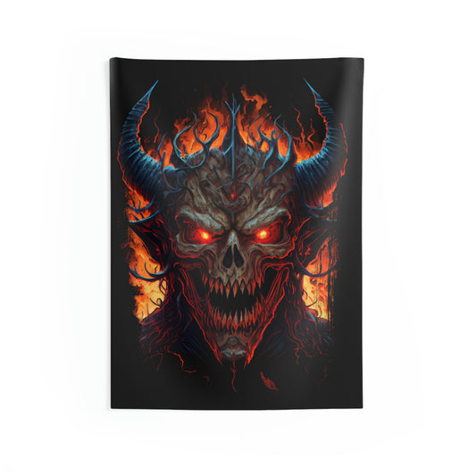 DEMON HEAD SATAN 666 HADES LUCIFER EVIL HORN HELL FIRE Indoor Wall Tapestries