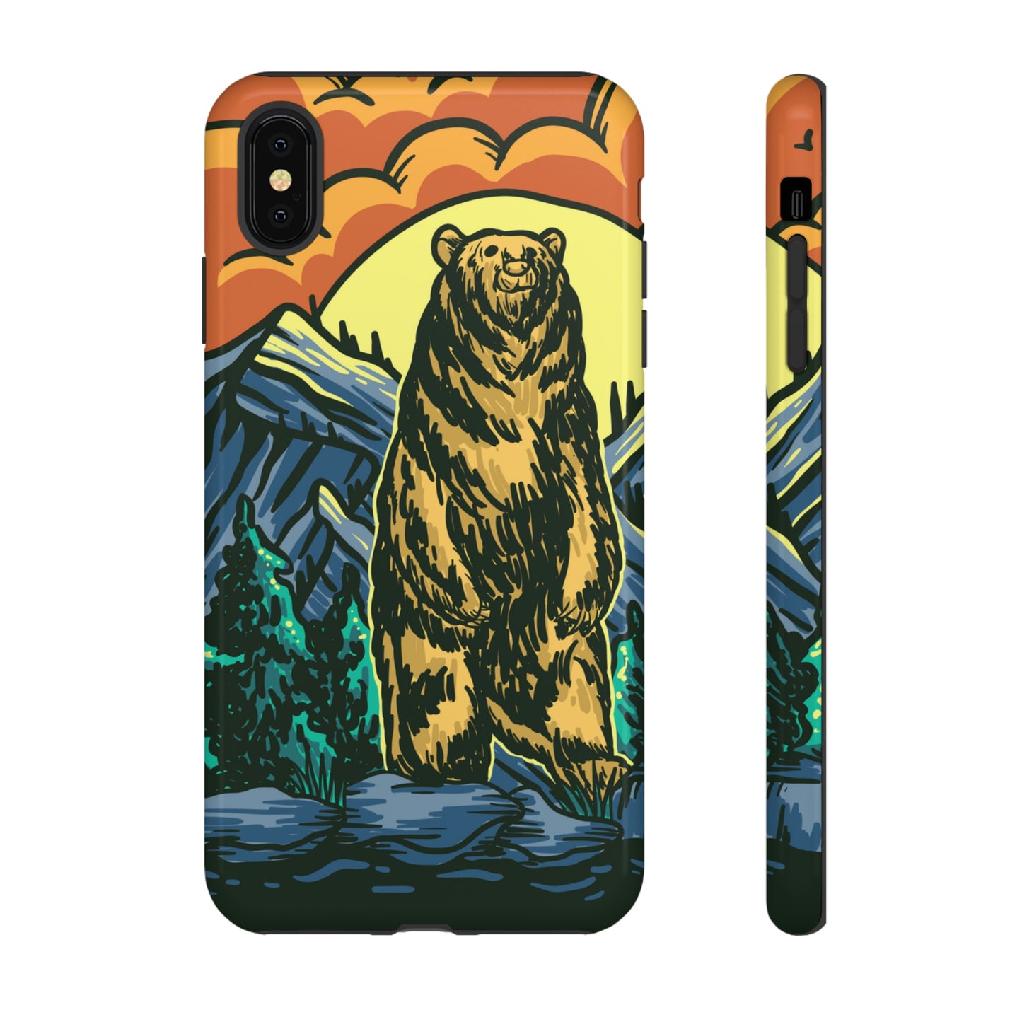 Grizzly Brown Bear Sunset Over Mountains Painting Tough Cases