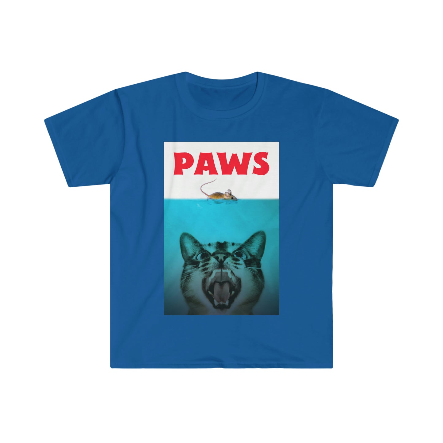 PAWS CAT AND MOUSE JAWS SPOOF SATIRE PARODYUnisex Softstyle T-Shirt