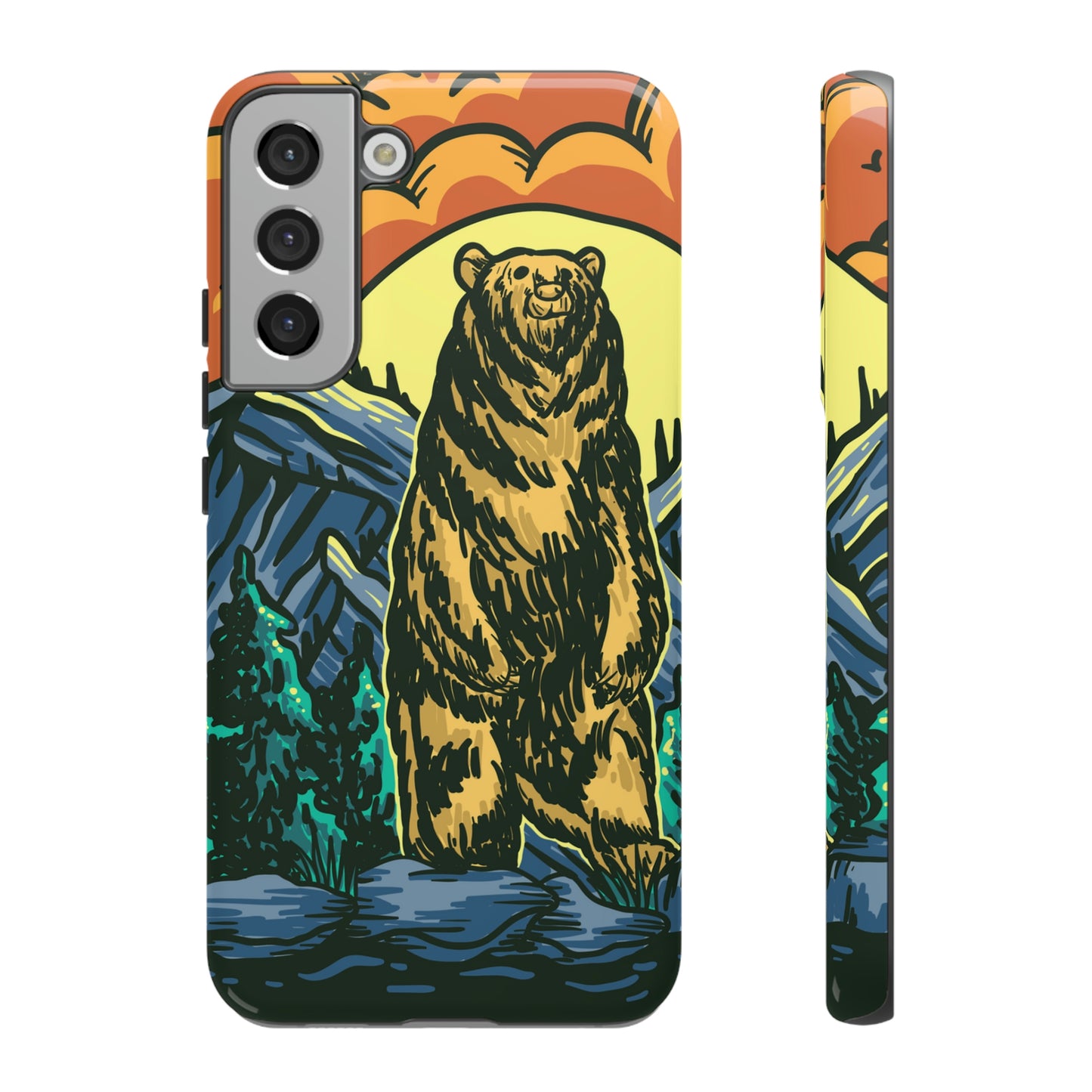 Grizzly Brown Bear Sunset Over Mountains Painting Tough Cases