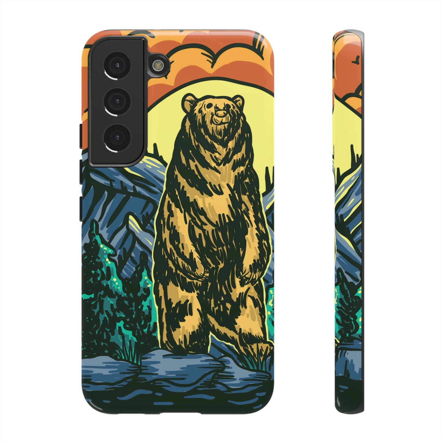 Grizzly Brown Bear Sunset Over Mountains Painting Tough Cases