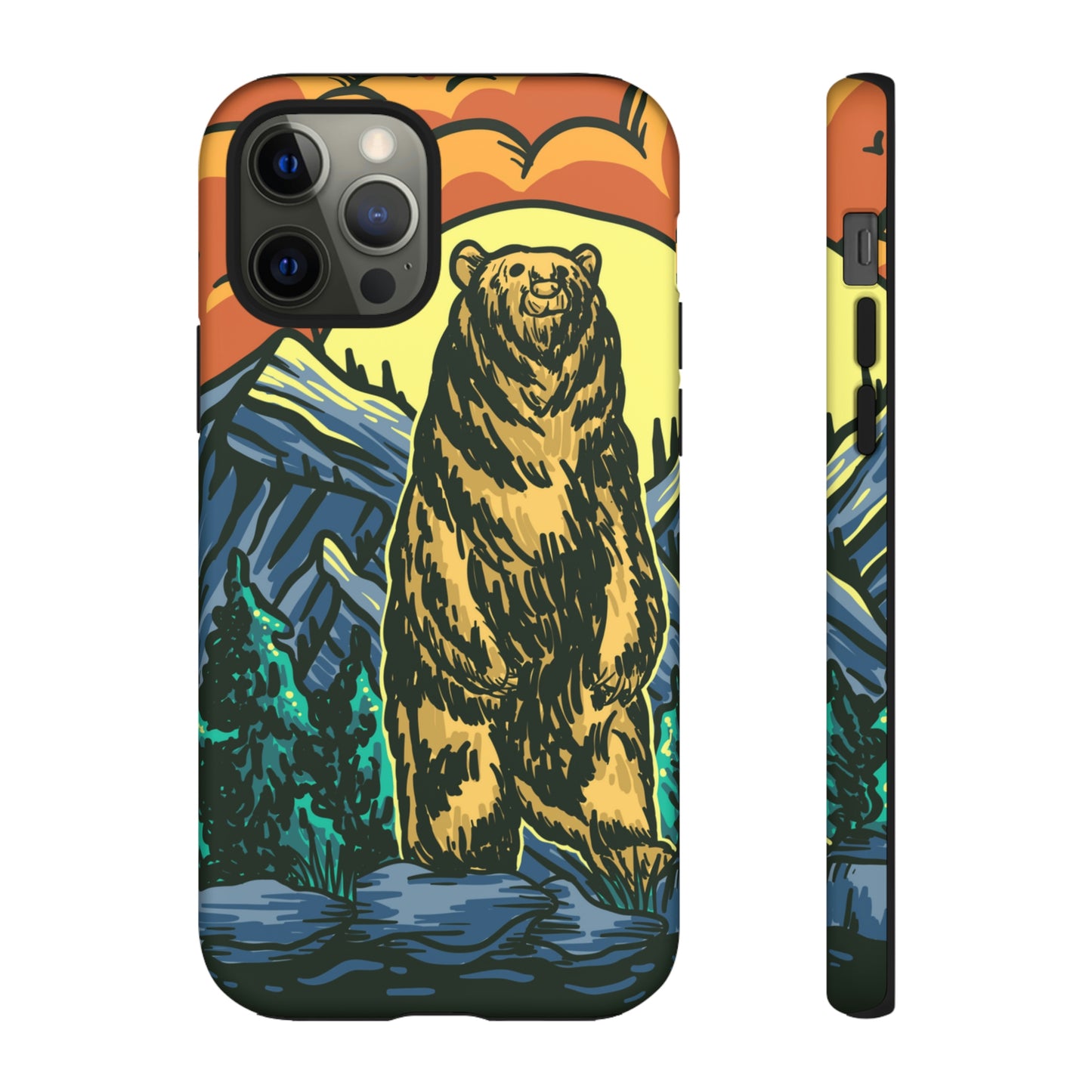 Grizzly Brown Bear Sunset Over Mountains Painting Tough Cases