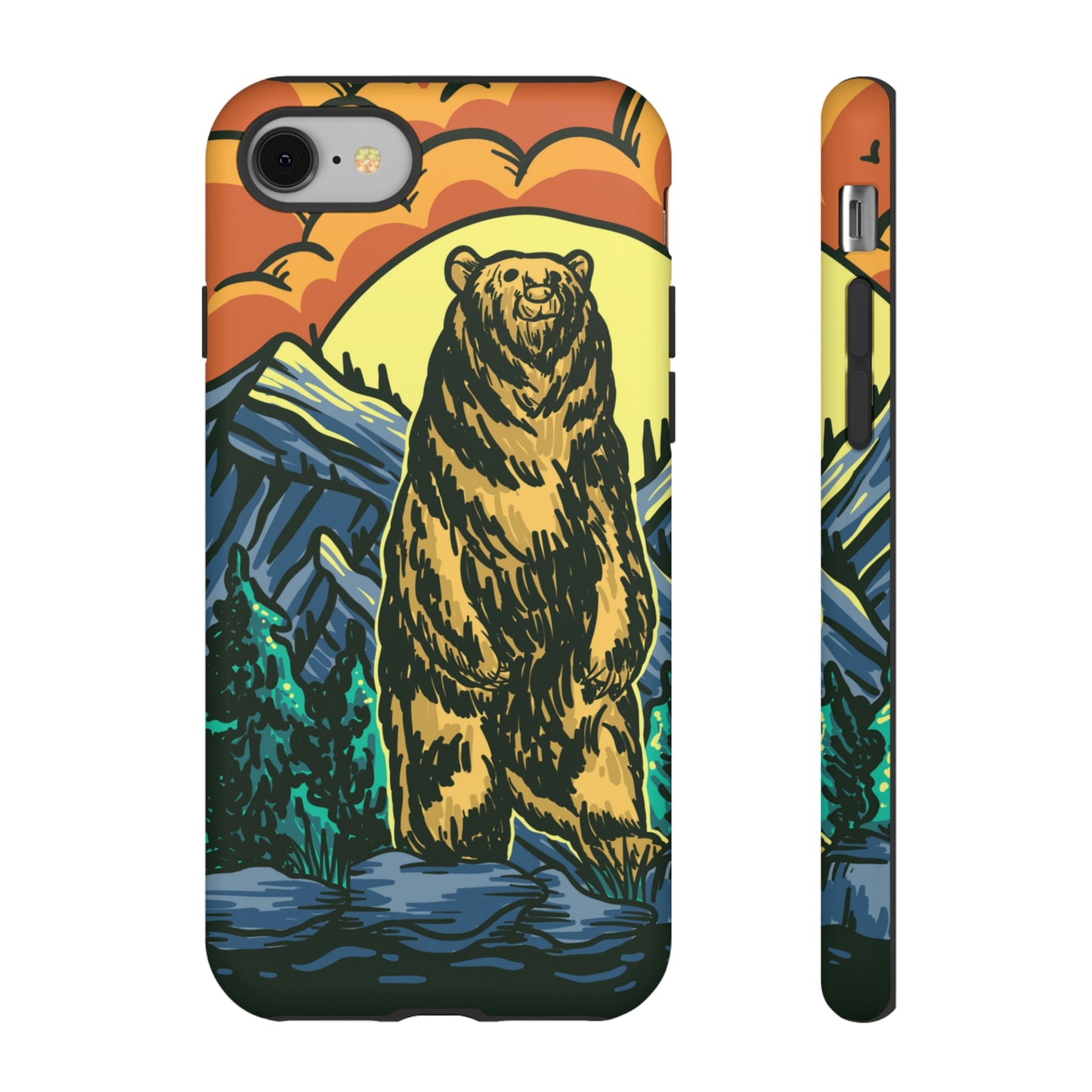 Grizzly Brown Bear Sunset Over Mountains Painting Tough Cases