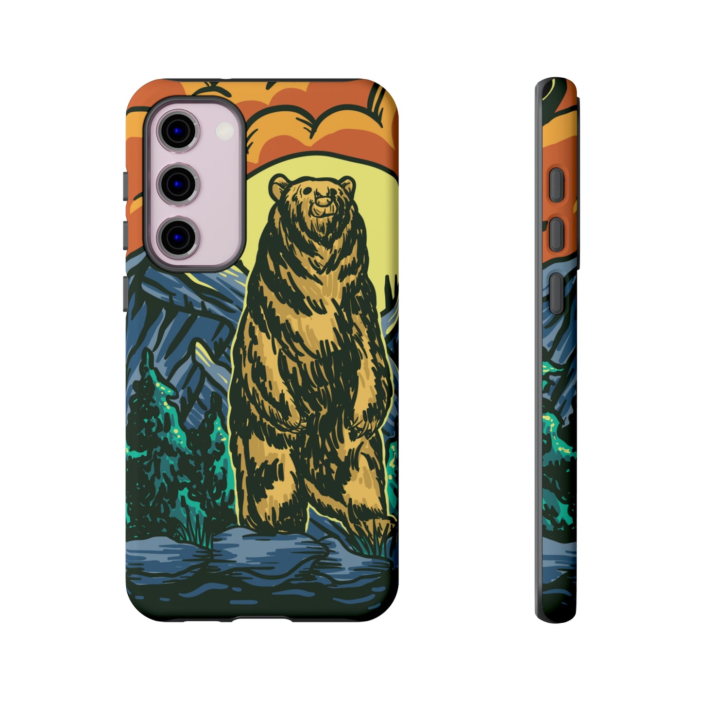 Grizzly Brown Bear Sunset Over Mountains Painting Tough Cases