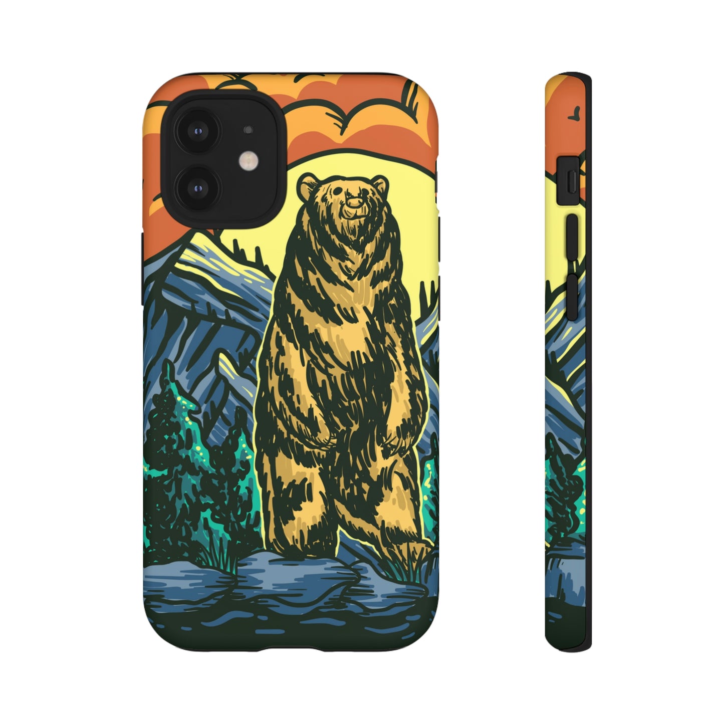 Grizzly Brown Bear Sunset Over Mountains Painting Tough Cases