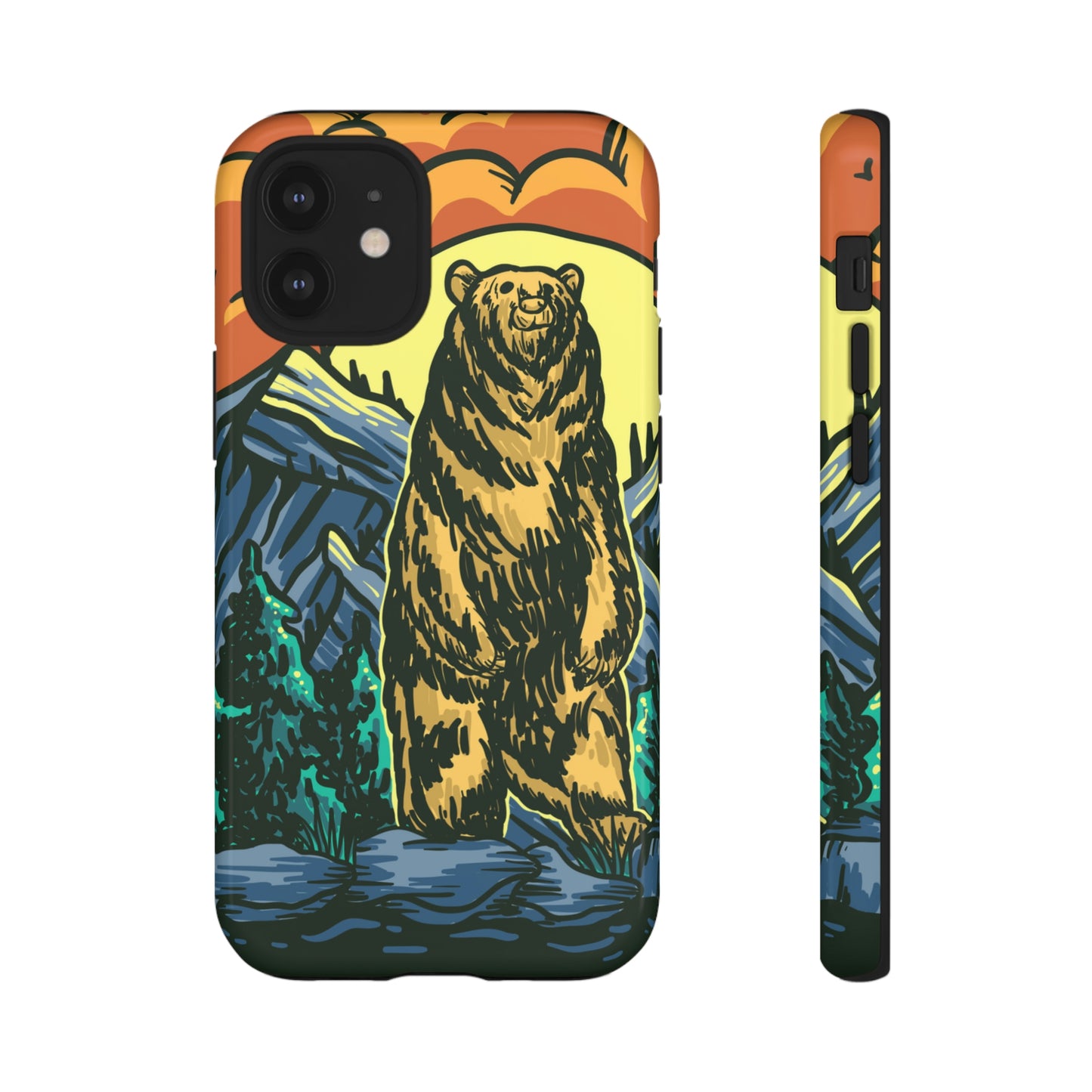 Grizzly Brown Bear Sunset Over Mountains Painting Tough Cases