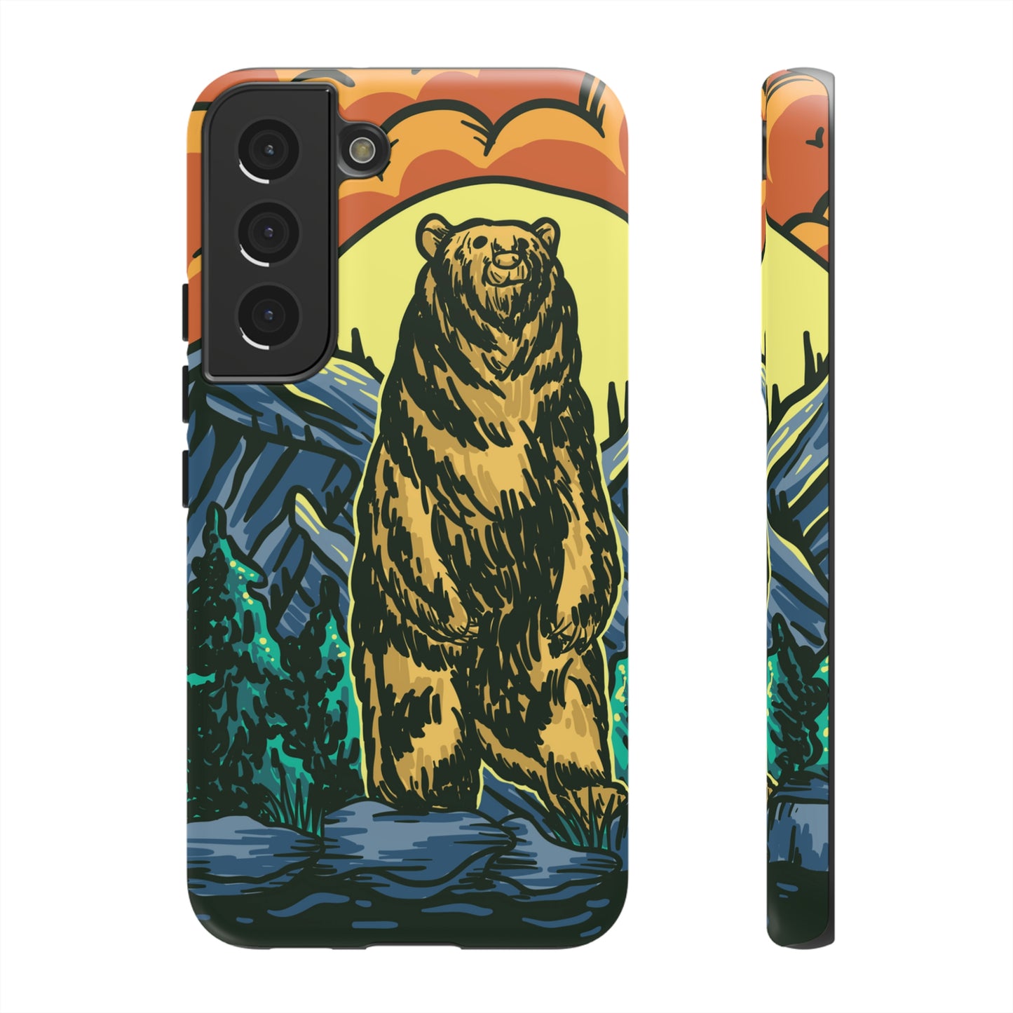 Grizzly Brown Bear Sunset Over Mountains Painting Tough Cases