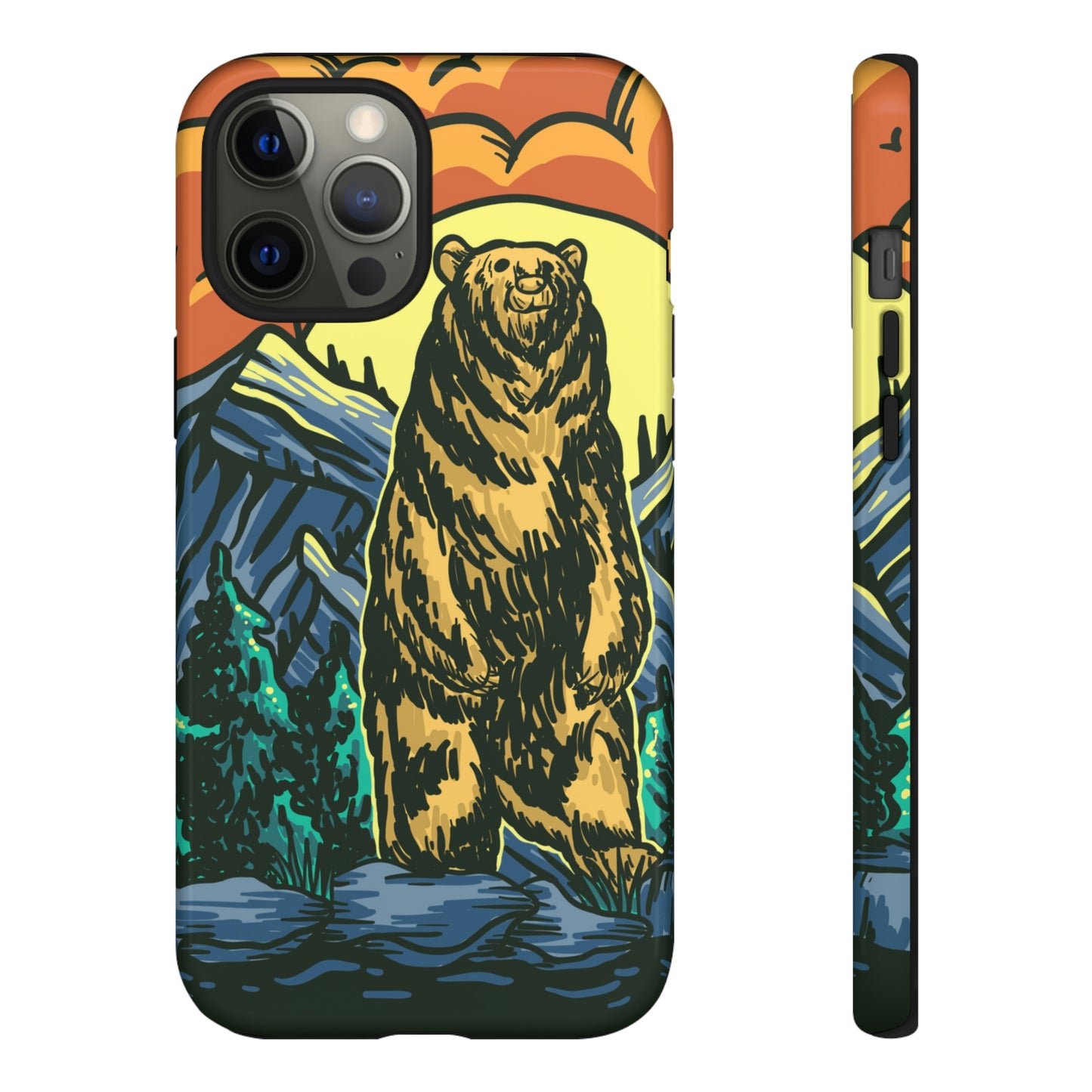 Grizzly Brown Bear Sunset Over Mountains Painting Tough Cases